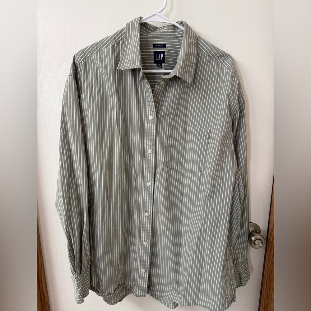 GAP Women's Olive Striped Button Down Big Shirt